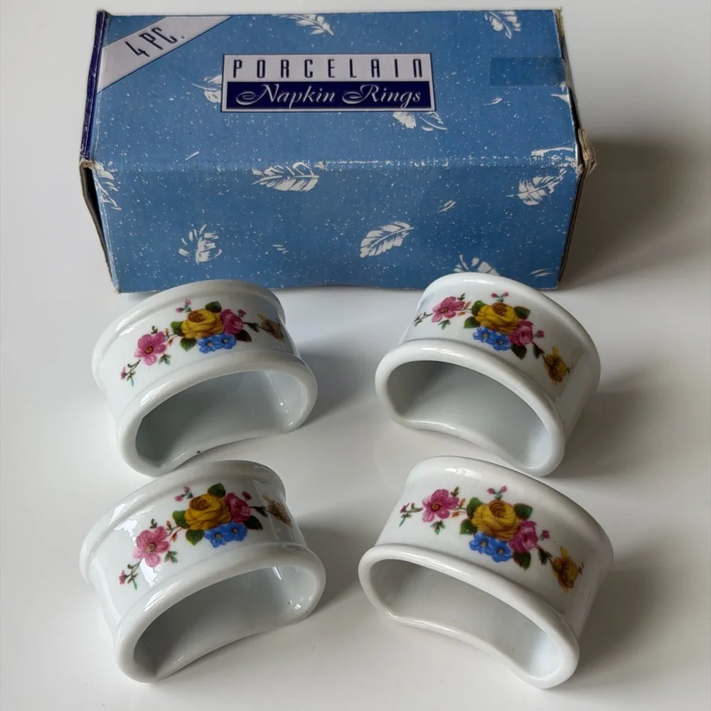 Porcelain Floral Napkin Rings - Set of 4